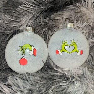 White Glitter Grinch Ornaments